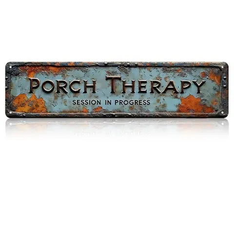 4x16 in Aluminium "Therapy In Progress" Porch Sign, Country Rustic Vintage Metal Wall Art, Outdoor Safe Humorous Decorative Plaque for Farmhouse Garden, Alternative Home & Metal Exterior Signs
