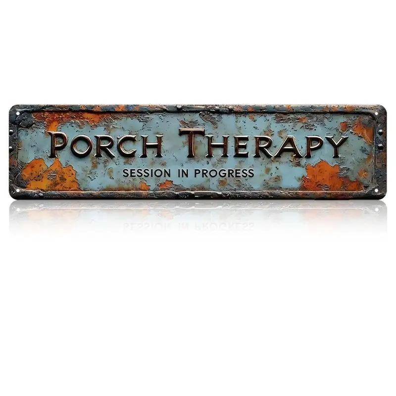 4x16 in Aluminium "Therapy In Progress" Porch Sign, Country Rustic Vintage Metal Wall Art, Outdoor Safe Humorous Decorative Plaque for Farmhouse Garden, Alternative Home & Metal Exterior Signs