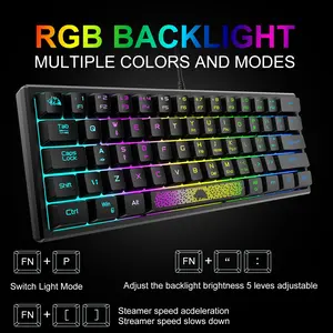 Game Keyboard with Mixed Color LED Backlight, Ultra-Compact 61 Key Wired Mini Design, Compatible with Windows PC and MAC Os/xbox, Gaming Keyboard