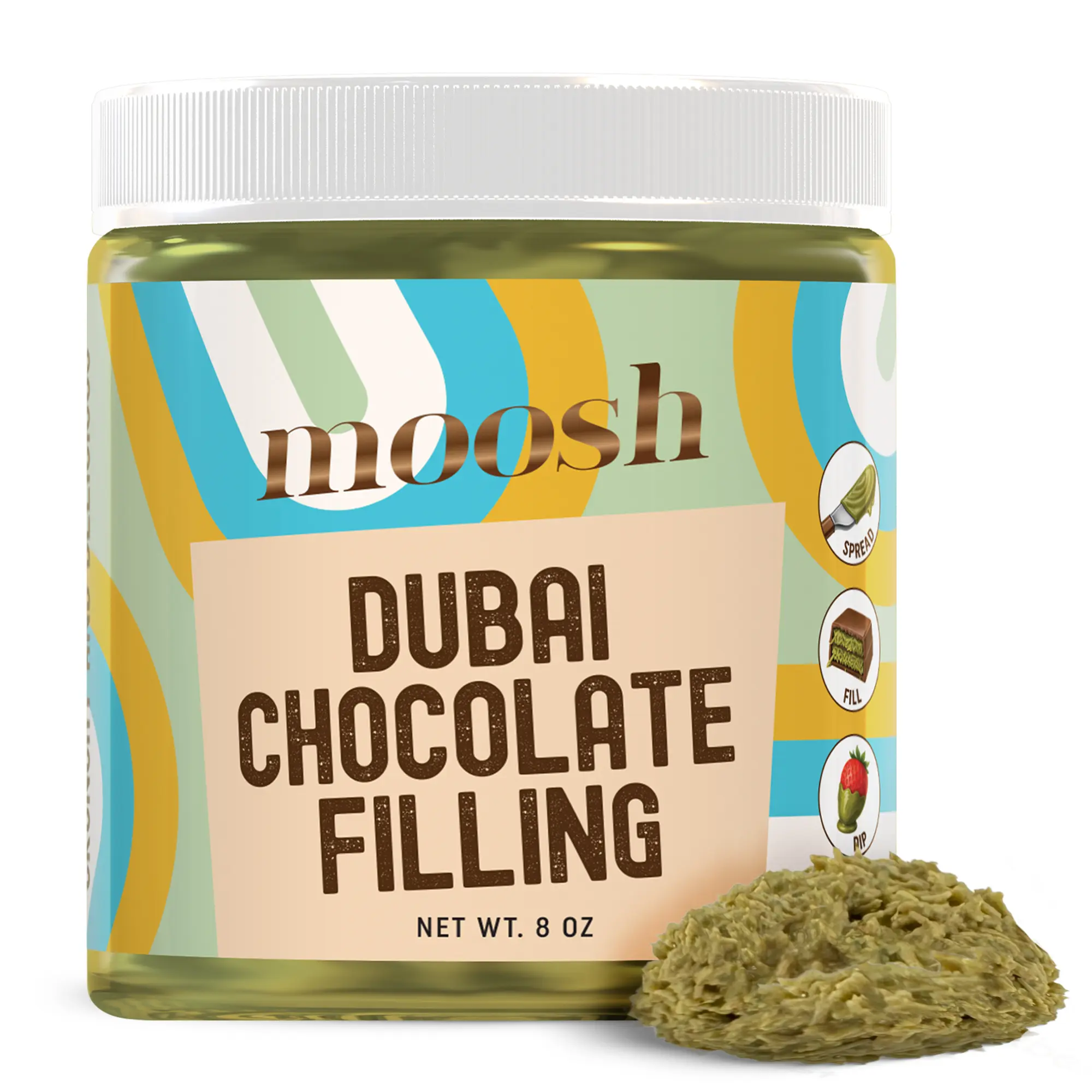 Moosh Dubai Chocolate Bar Filling – Viral Pistachio & Kataifi Spread for Desserts, Toast, and Candy Making (8 oz)