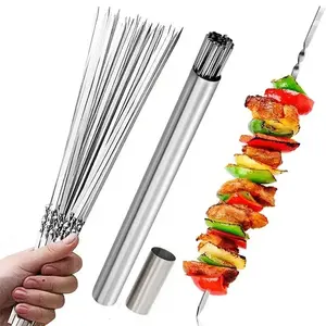 Stainless Steel Barbecue Skewer & Storage Tube Set, 1 Set Reusable Barbecue Skewer, Easy To Clean for Outdoor and Indoor Grilling Parties, Barbecue Accessories