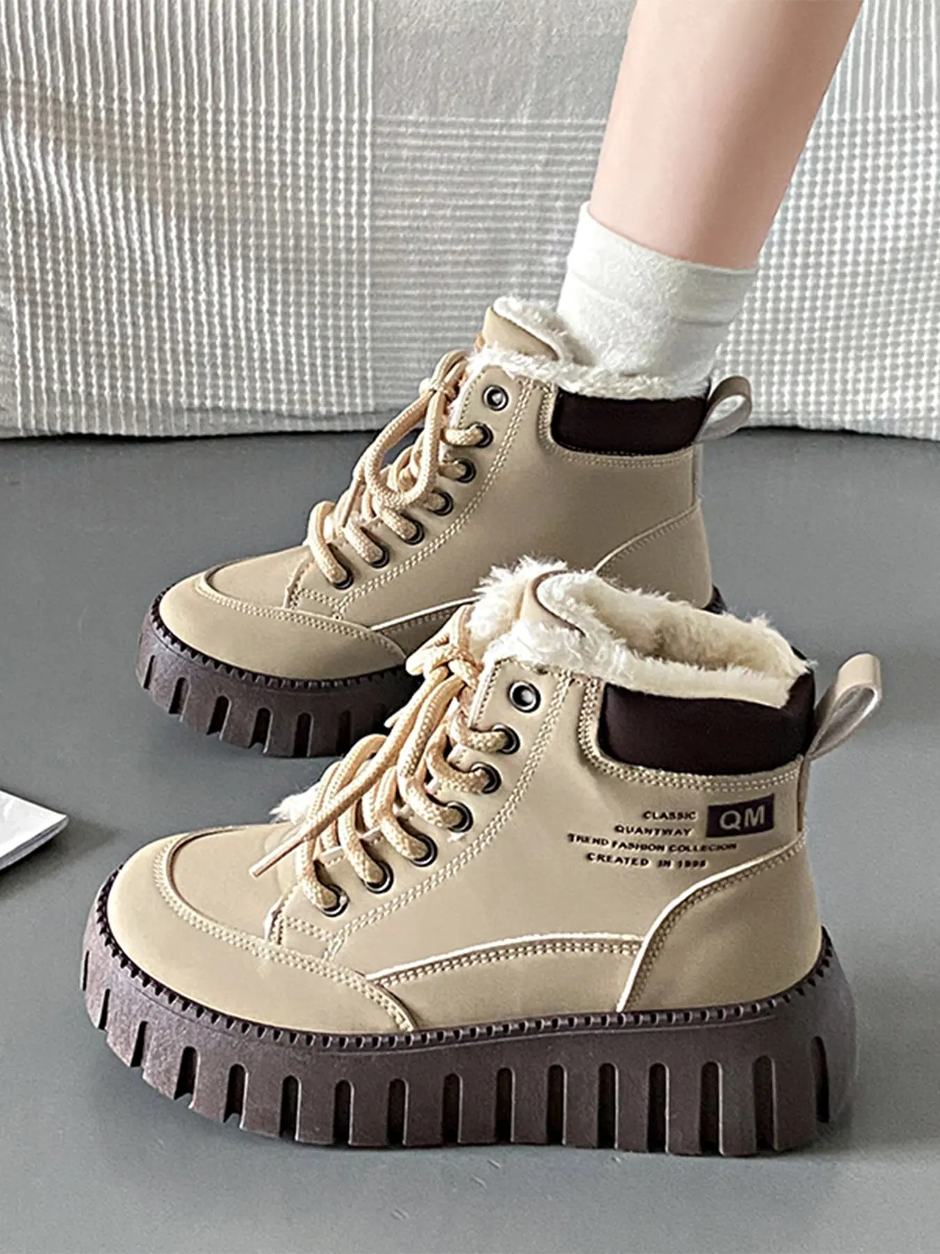 Women's Chunky Sole Sneakers | Thermal Lined Winter Shoes | Trendy Campus Footwear Casual Sneakers
