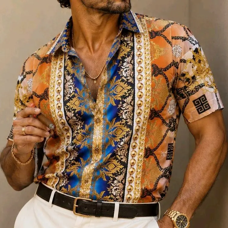 Prestige luxury Rayon Short-Sleeve Button-Up Shirt Top