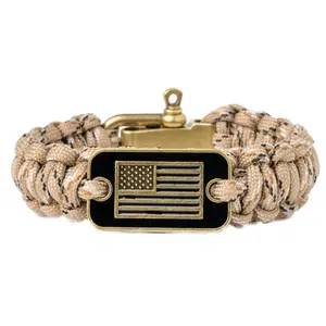 Camo Paracord Bracelet - Tactical Survival Bracelet for Men with Bronze USA Flag - Helps Pair Military Veterans with a Companion Dog