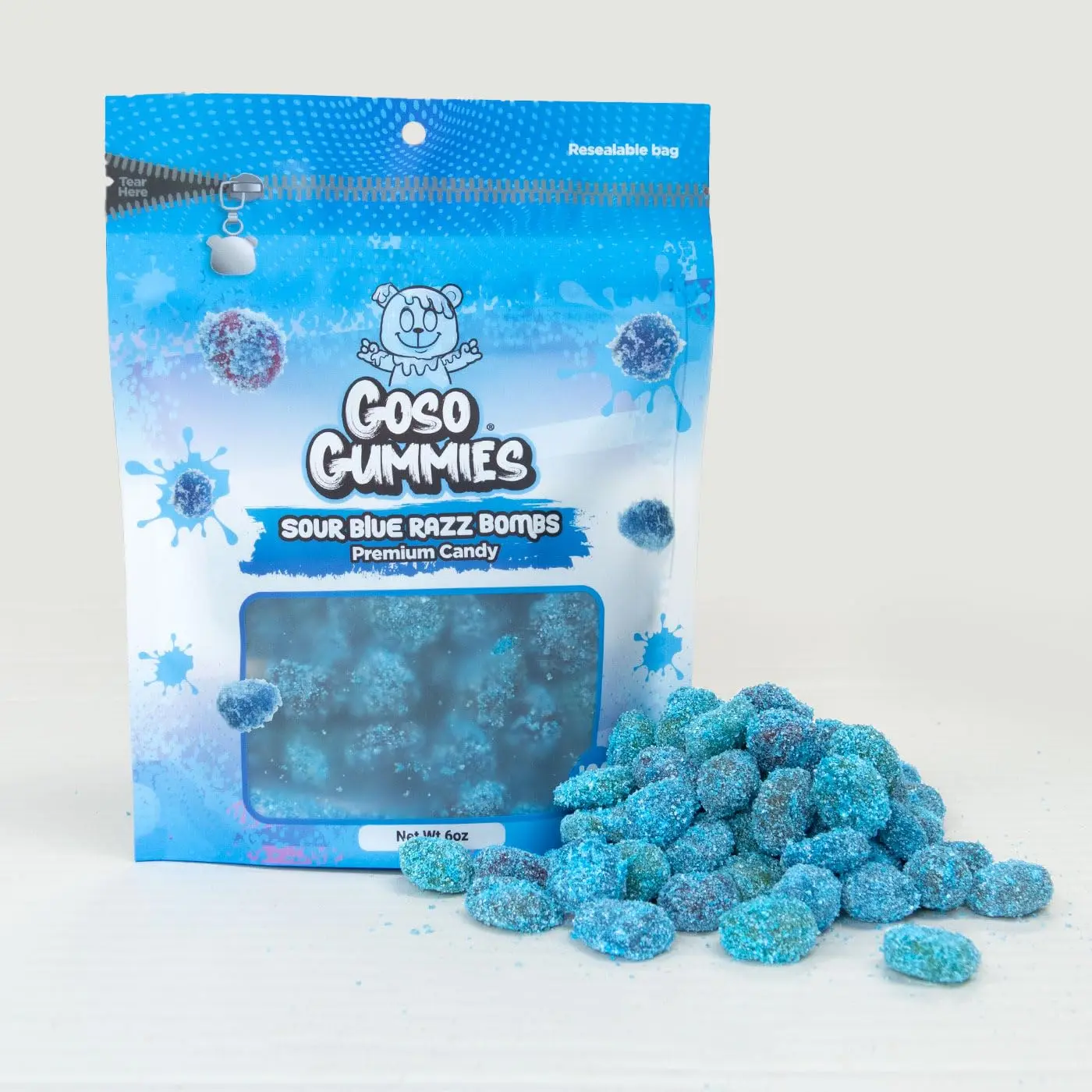 Goso Gummies Sour Blue Razz Gusher Bombs – 6oz Resealable Bag – Sour Blue Raspberry Filled Gusher Candy
