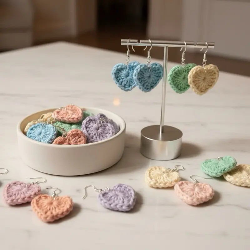 Micro Crochet Heart Earrings - Handmade Crochet Earrings in Various Colors, Perfect for Everyday Wear
