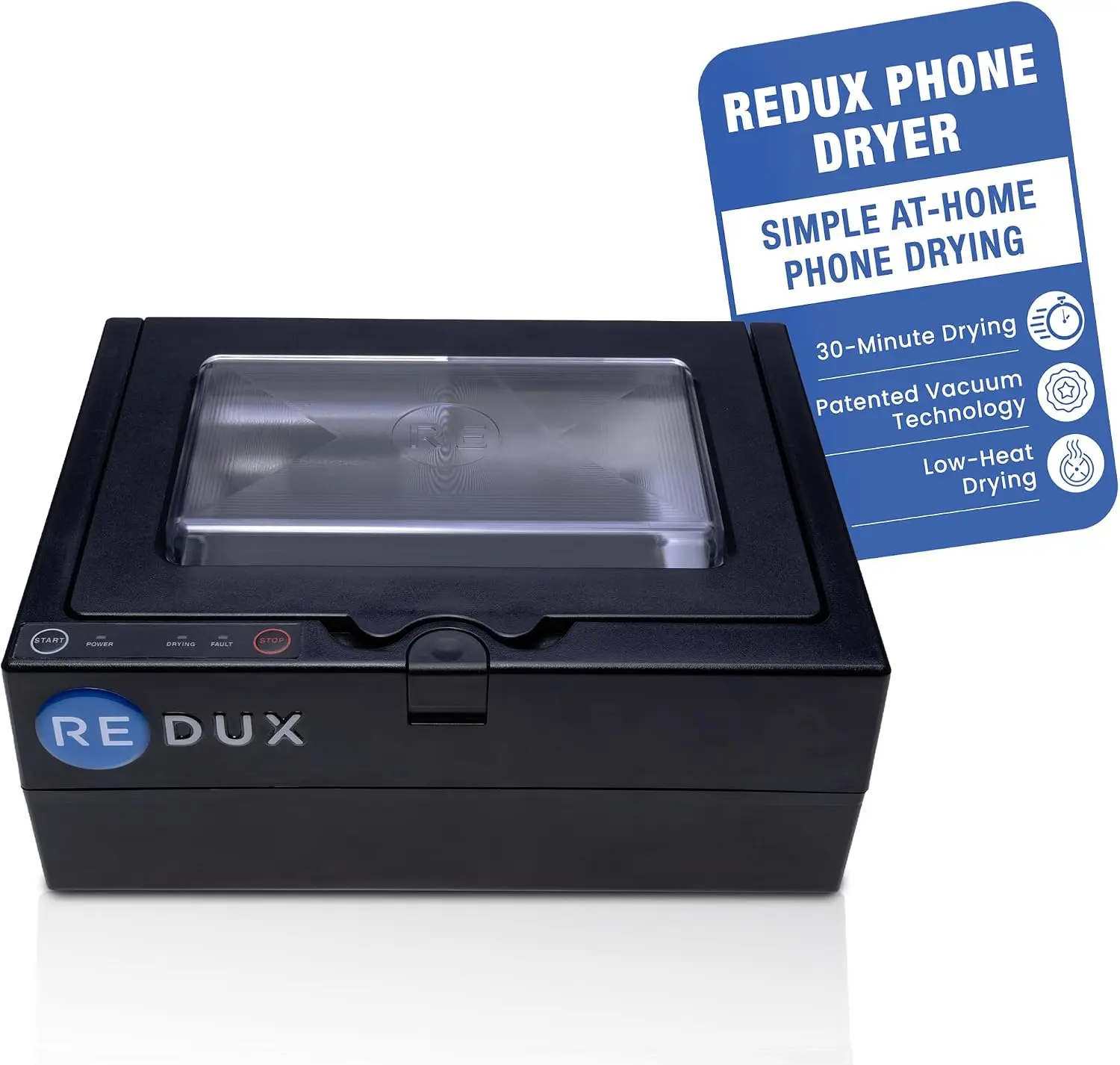 Redux Phone Dryer Box & Smart Device Care Case – Patented Vacuum Moisture Extraction Chamber for Wet Smartphones, Earbuds, Smartwatches & Hearing Aids