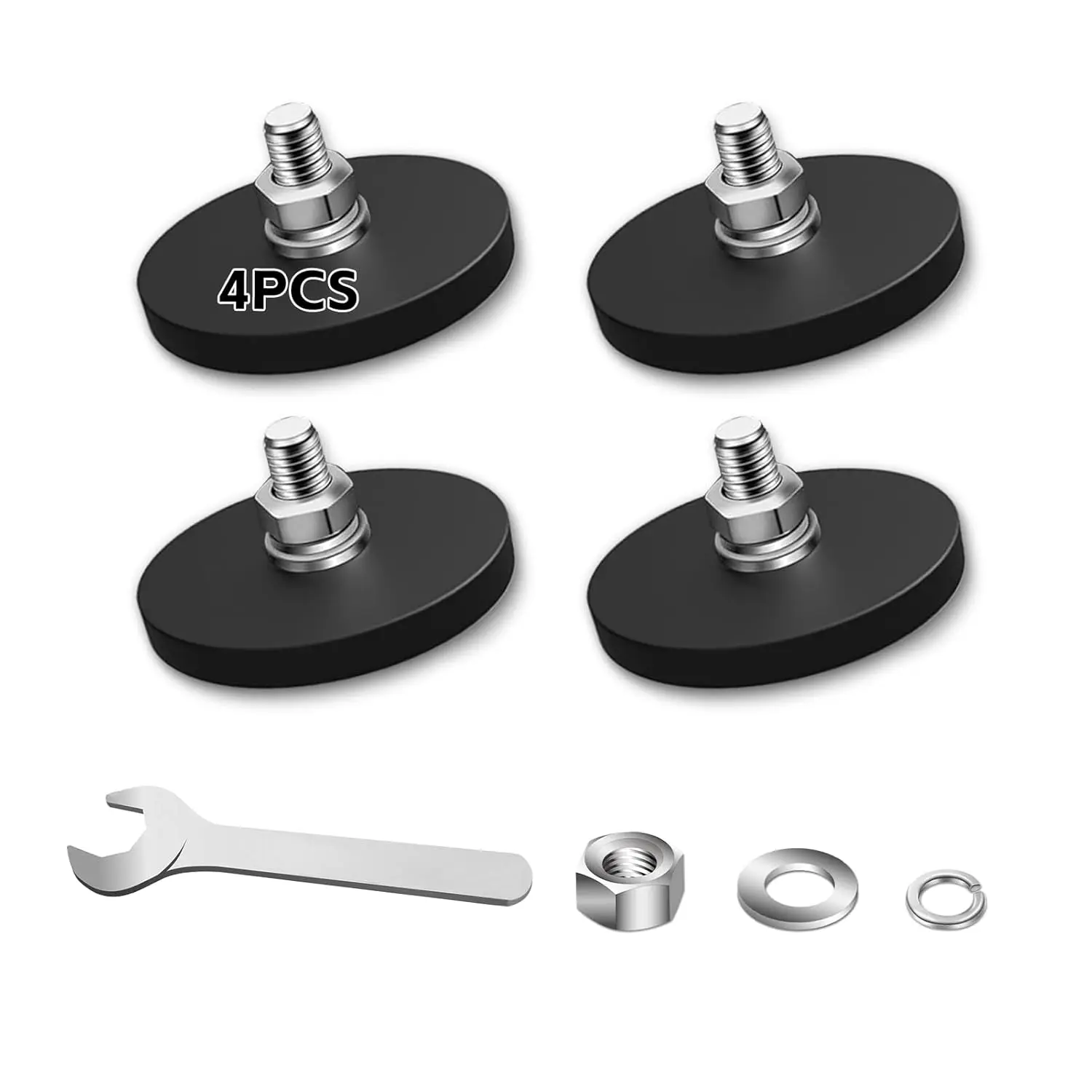4Pack Rubber Coated Magnets, 30LBS Strong Adhesive Power Neodymium Magnet, Anti-Scratch Magnetic Base with M6 Threaded Stud and Wrench, Magnet with Rubber Coating for Outdoor Light Bar, Ptz, Camera