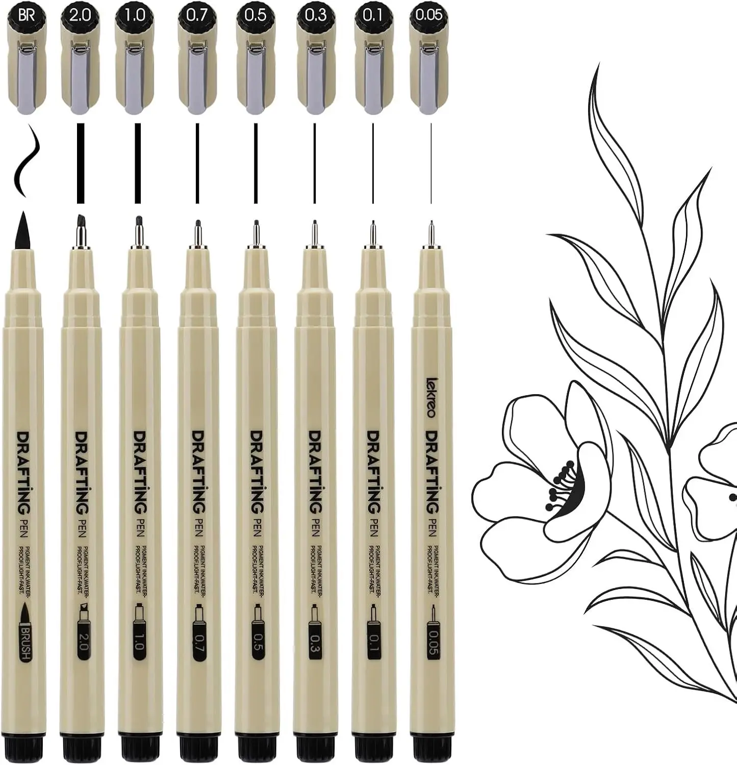 Micron 8 Counts Fineliner Pens - Archival Black Ink Pen - Assorted Points Sizes 0.05mm to 2mm Ultra Fine Tips & Brush Pens for Writing, Drawing, or  Journaling (8 Point Sizes)