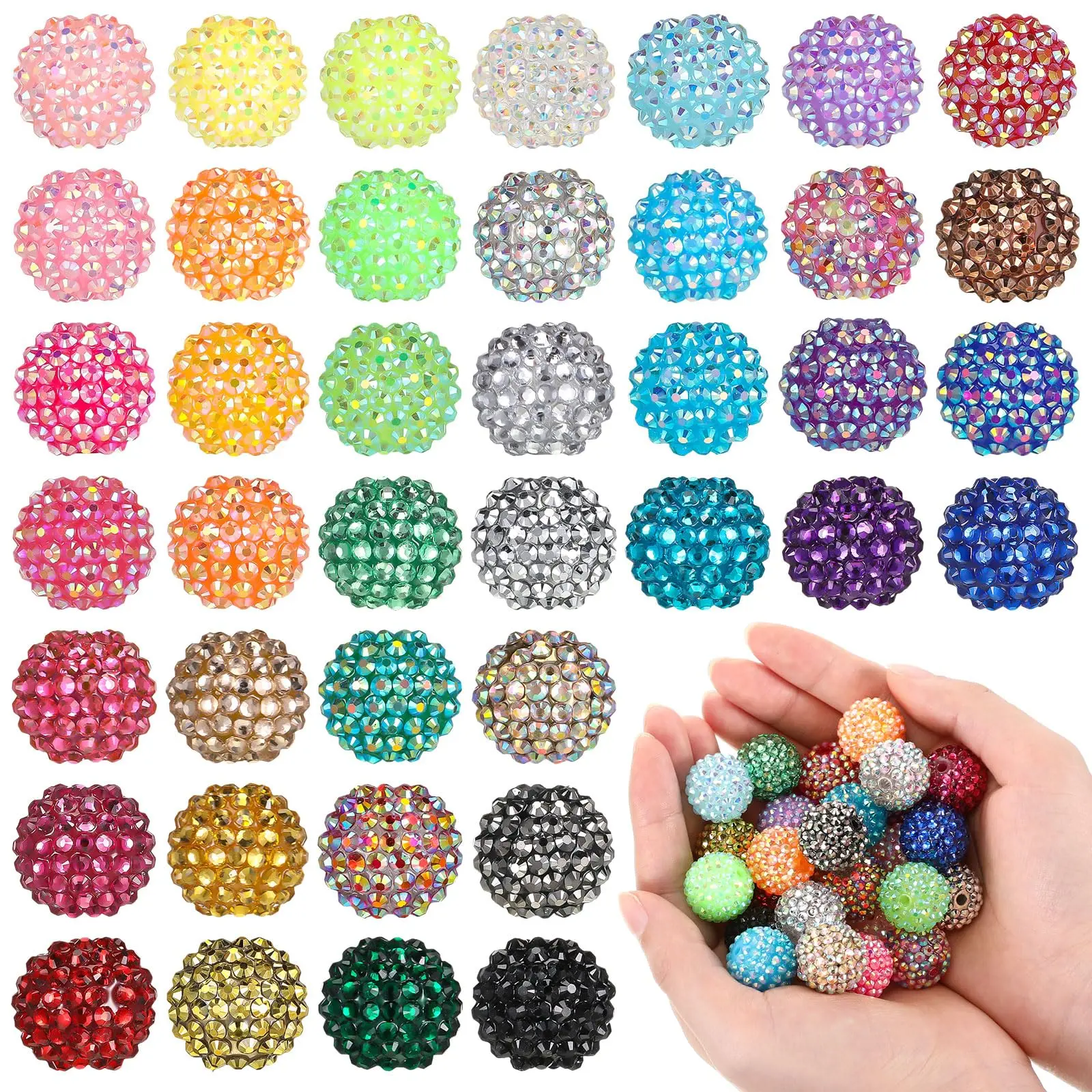 40Pcs/Set 20 mm Rhinestone Beads Bulk,Crystal Round Disco Ball,Chunky Bubblegum Beads for Pens,Bracelets,Charms,Craft,European Style Jewelry Making Supplies,New Year Gifts,DIY Hand Tools Kits
