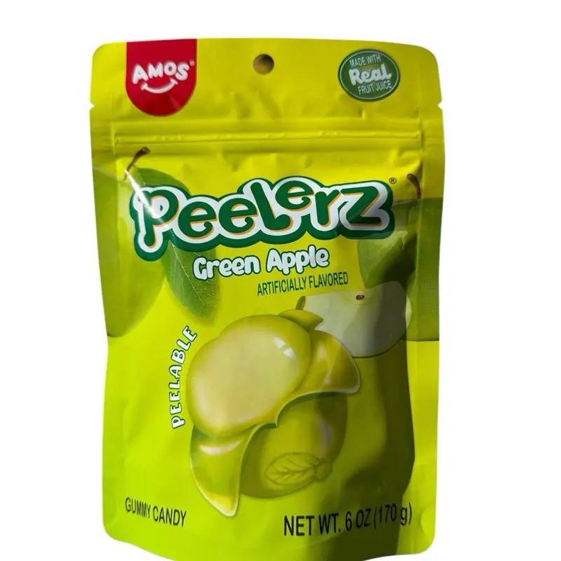 Amos Peelerz Green Apple Gummy Candy Peelable Resealable 6 oz Bag Artificially Flavored Snack Sweet Fruity Mix