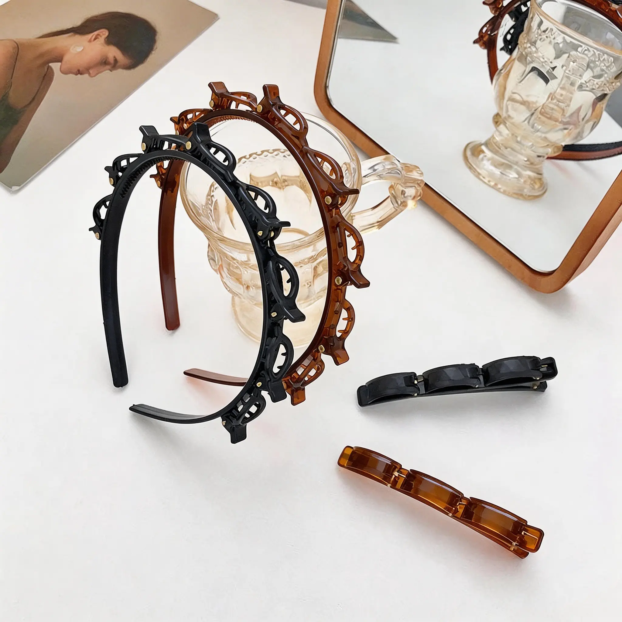 Lacholin Hair Accessories for Women, 2-Pack Minimalist Resin Headbands with Anti-Slip Clip for Braids Hairstyles, Cute Feminine Girly Gifts, Girly Feminine Items, Dating, Affordable Fashion, Headbands For Women, Anniversary