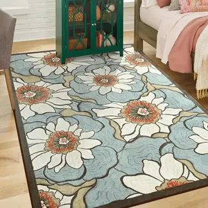 Lochas Floral Washable Living Room Area Rug ,Non-Slip Low-Pile Rugs for Entryway, Throw Small Stain Resistant Kitchen Rugs, Print Carpet for Office, Bedroom, Laundry Room, Nursery, Home Decor