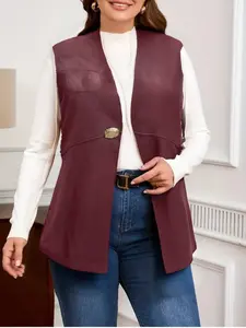 Elegant Women's Large Size Velvet Vest, V Neck Waistcoat, Casual Wide Shoulder Design, Versatile Spring & Fall Fashion, Perfect Teacher Gift