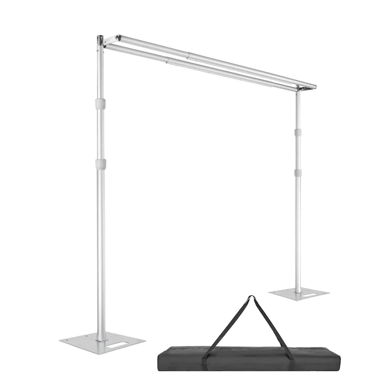 Hecis Silvery 10x10ft Heavy-Duty Portable Adjustable Pipe and Drape Stand Kit - Metal Double Crossbar, Carry Bag Included for Photo Studio Backdrop, Happy Birthday Backdrop, Birthday Party Background Decoration