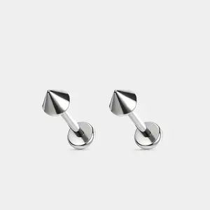 Oufer 20G 2PCS Titanium Flat Back Threadless Push Pin Spike Nose Stud Ear Piercing
