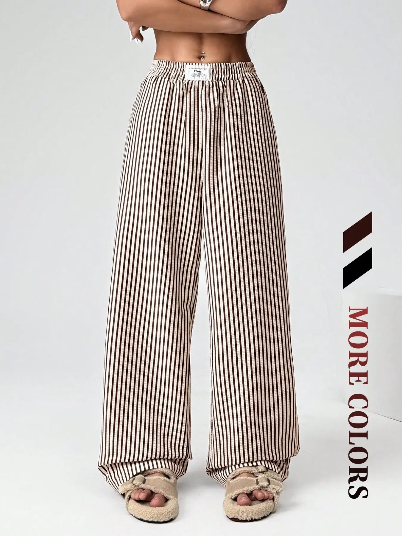 Women's Striped Bubble Fabric Casual Straight Leg Wide Leg Pants, All Seasons Versatile Slimming Trousers, Loose-Fitting Fashion Joggers, Casual Comfy Baggy Trousers, Casual Lounge Pant, Casual Street Trousers, Casual Bottom, Casual Style Bottoms