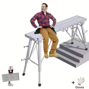 Heavy Duty Adjustable Folding Work Platform Ladder - 800LBS Capacity Portable Scaffold Bench for Painting, Car Wash & RV