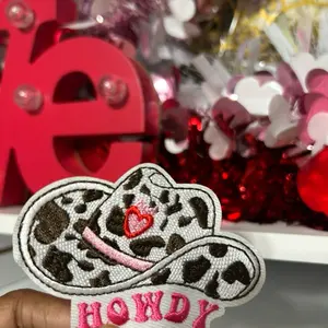 Leopard Print “HOWDY” Hat Patch – Chenille Embroidered Heart Design