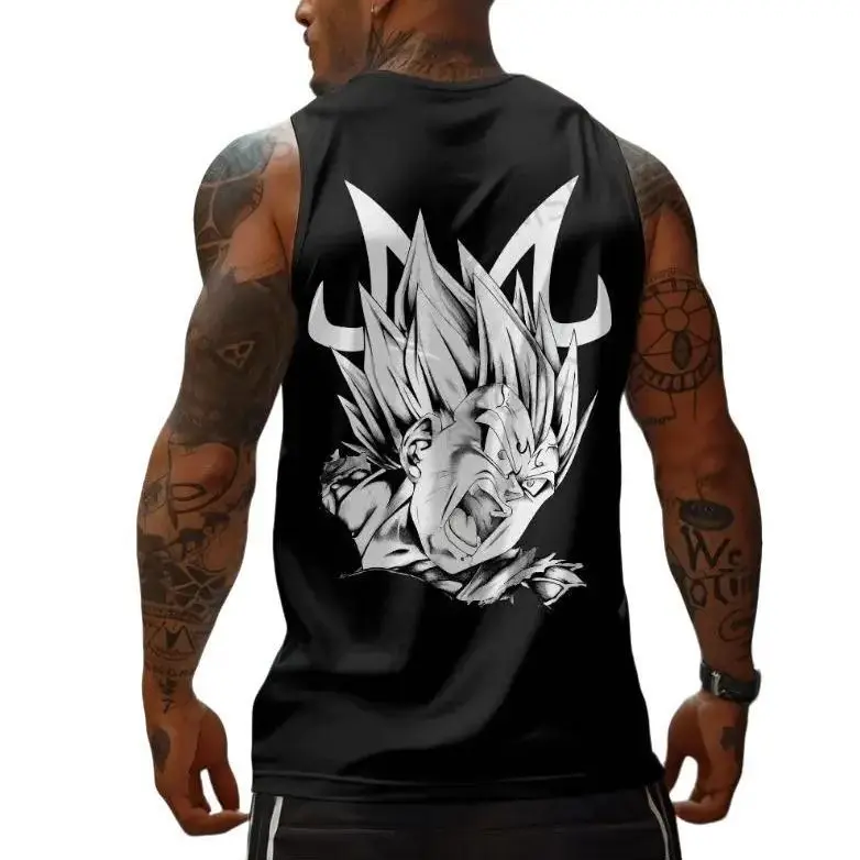 Majin Vegeta Tank Top – 100% Cotton Anime Workout Shirt with Intense Saiyan Power and M Symbol