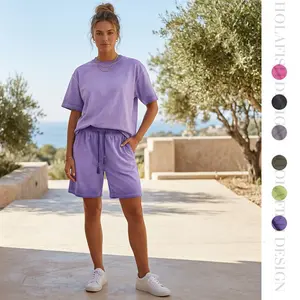 Holafish Unisex Oversized Heavyweight Cotton T-Shirt & Shorts Set Relaxed Fit Summer Dirty Wash Outfit - Premium Washed Distressed T-Shirt & Shorts for Year-Round Wear - Womenswear, Dress