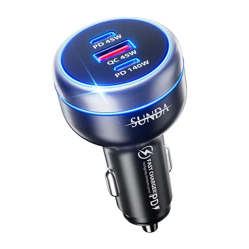 SUNDAREE 230W USB-C Fast Car Charger, 3-Port PD140W/PPS63W/QC45W Adapter, 12-24V Cigarette Lighter Charger for Apple Devices, Samsung Devices