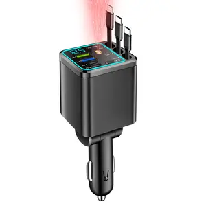 7 in 1 Retractable Car Charger 120W Super Fast Charging 3 Tangle Free Retractable Cables Starry Sky Light 1 Click Galaxy Projector Voltage Detection PD 20W USB A 65W Max Power Hub Charge 7 Devices Simultaneously for iPhone Samsung Android Phone Pad Laptop