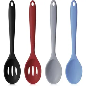 4 Pcs Silicone Cooking Spoons Set Large Silicone Serving Nonstick Mixing Heat Resistant Slotted Spoons for Kitchen Cooking Bake Stir(Mixed Colors),Hand Tools Kits