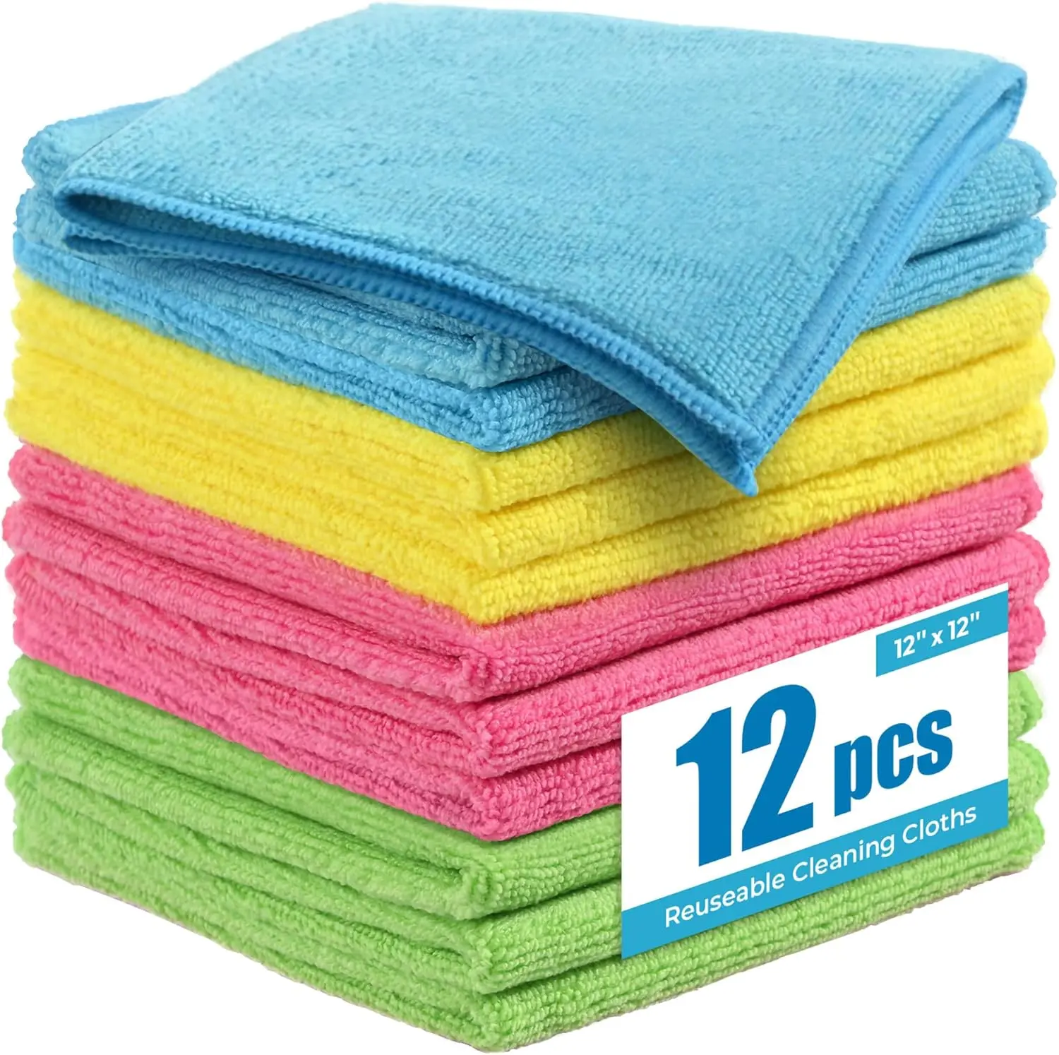 12Pcs Premium Microfiber Cleaning Cloth, Highly Absorbent Household Cleaning Supplies, Dish Cloths, Dust Rag