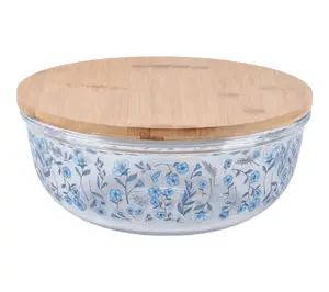 Temp-tations Seasonal 6-qt Shallow Glass Bowl w/ Bamboo Lid