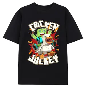 Chicken Jockey T-Shirts Gift for Game Lover Chicken Minecraft Quirky Cotton Graphic Tees, Hilarious Gaming Gift For Kids Men Women Men's DIY Humorous Boxy Dyed Comfortable Breathalyze Unisex funny tshirt summer fits outfits boys merch Streetwear
