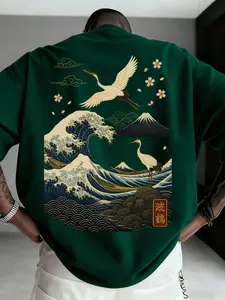 Unisex Oversized Great Wave Off Kanagawa Crane Sweatshirt | Premium Cotton | Ukiyo-e Art Print | Dark Green Japanese Aesthetic | Y2K Grunge Streetwear | Relaxed Fit | Trendy Urban Casual Top