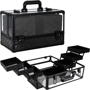 Ver Beauty Professional Jewelry & Makeup Organizer, Heavy Duty Acrylic Travel Case with 6 Extendable Trays and Keylocks (Black Diamond)