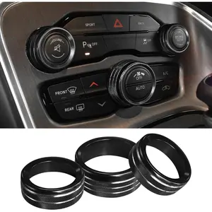 3PCS Air Conditioner Switch Button Knob Cover, Aluminum Alloy Knob Ring Trim Cover, Climate Control Knob Covers, Auto Accessories Compatible with Dodge Challenger Durango 2015-2022 (Black)
