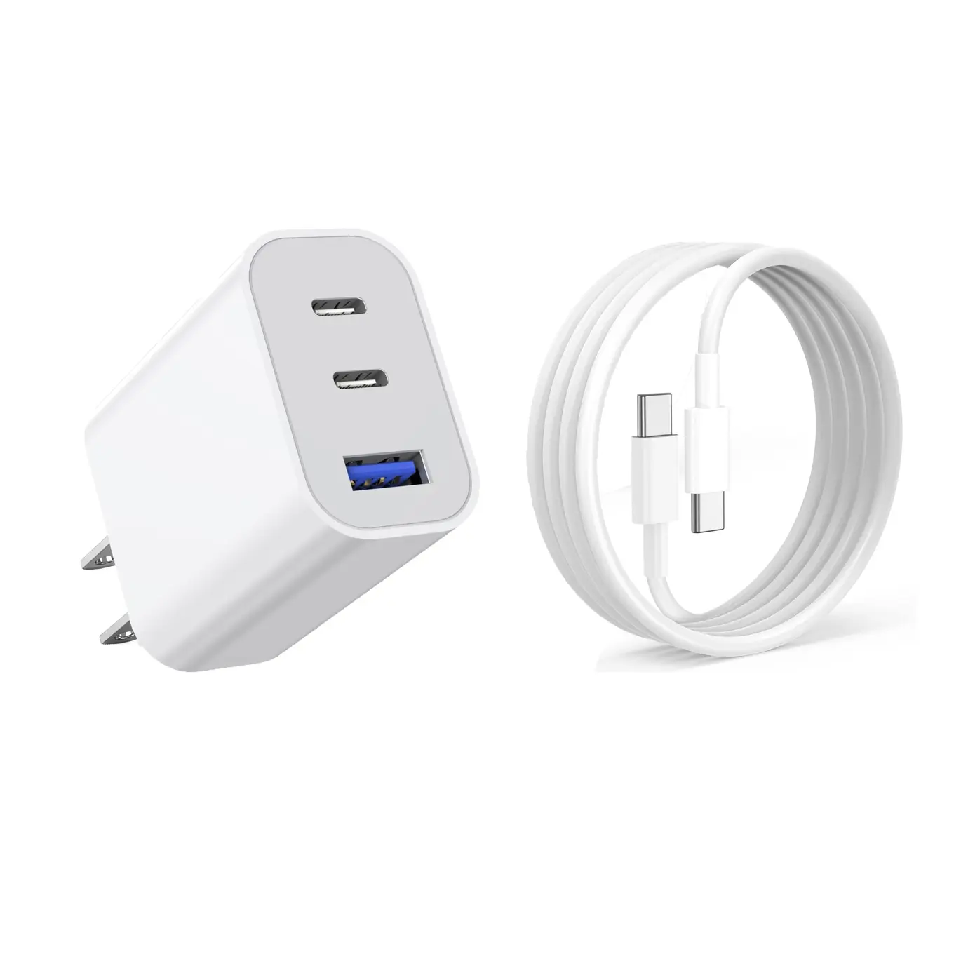 iPhone 16 15 Fast Charger Block 35W 3-Port Fast USB C Charger Block Multiport Double Port PD+QC Wall Plug With 6ft USB-C to C Cable Compatible with iPhone 16/16 Pro/16 Pro Max/16 Plus/iPhone 15/15 Pro/15 Pro Max