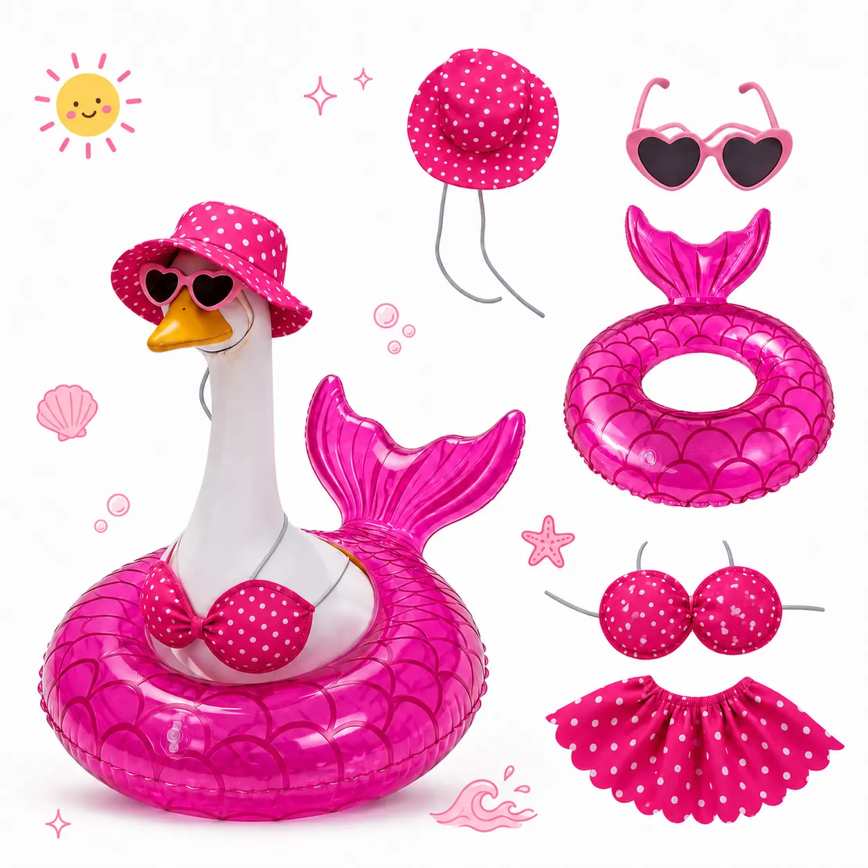 5PCS 23-Inch Porch Statue Outfit Set - Hawaiian Summer Bikini Costume with Sunglasses, Float, Sun Hat for Garden, Pool Decor (Statue Not Included)