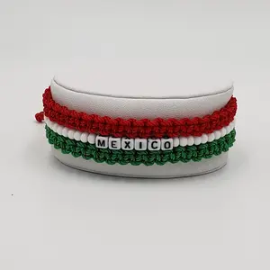 Macrame Mexico Flag Bracelets, Tricolor  Friendship Bracelets 3 piece set.