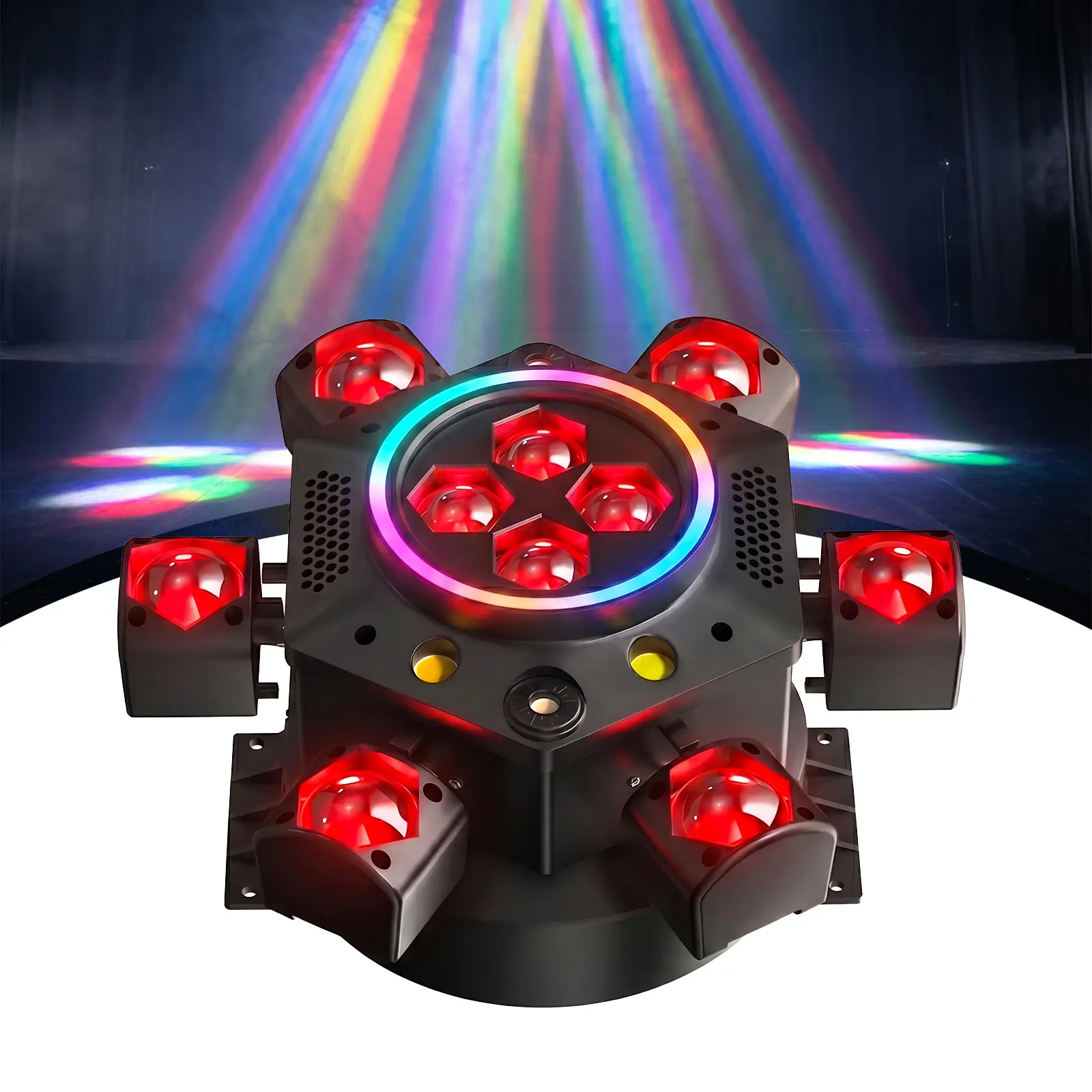 120W 6-Arm 4-in-1 Moving Head Stage Light - Dynamic RGB Lighting, RGBW LED Decoration, Music Sync, Beam, Red Green Starry Pattern Projection, Strobe, Sound Activated, DMX512, Remote for Party Decorations, Color Changing Events