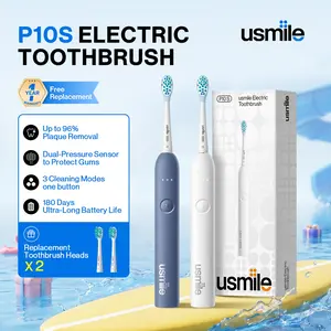 usmile P10S Electric Toothbrush – 3 Brushing Modes for Daily Clean & Whitening, Ultra-Long 180-Day Battery, Soft Gum-Care Brush Head for Sensitive Teeth, Smart Timer, Includes 2 Replacement Heads