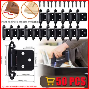 50PCS Cabinet Hinges Overlay Self Closing  Door Matte Black Kitchen Cabinet Hinges Overlay Self Closing Face Mount Cupboard Door Hinge