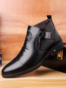 Men's Casual Business Fashion Boots, Solid Color Boots, High-End Elegant All-Season Rubber Sole Shoes, Perfect for Work Parties Daily Wear, Stylish Men's Footwear