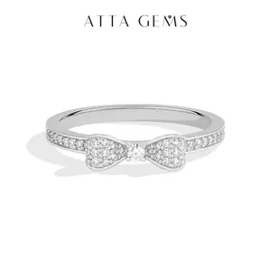 ATTAGEMS Classic Bow Design 0.03CT Round Cut D VVS1 Color Lab-Grown Moissanite Ring for Women 925 Sterling Silver Wedding Ring Anniversary Birthday Engagement Gift SpringStatements R368