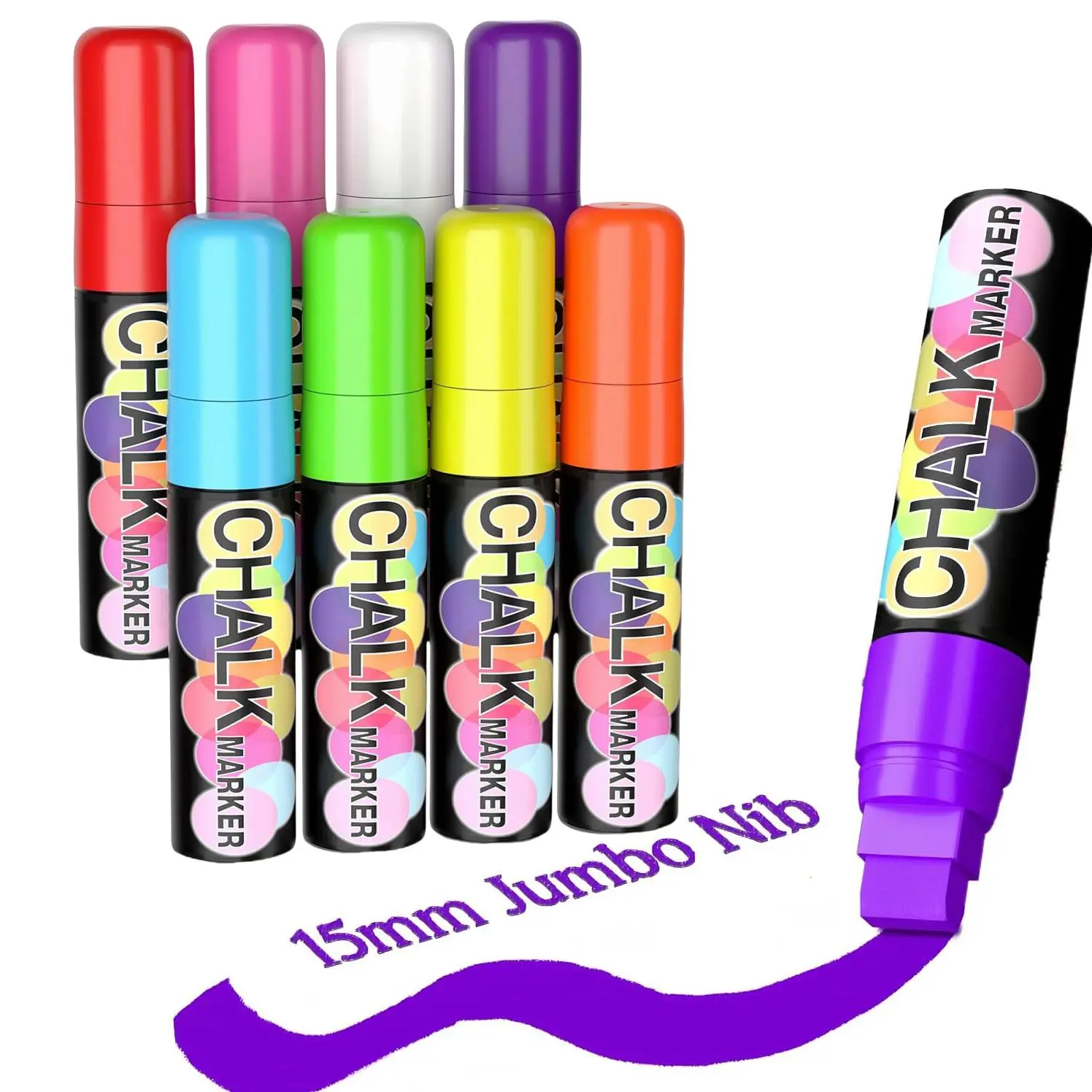 Washable Jumbo Chalk Window Markers, 8 Counts/set 15mm Liquid Chalk Markers, Washable & Wet Erase Chalk Pens for Blackboard, Chalkboard, Signs, Glass, Window, Drawing Markers