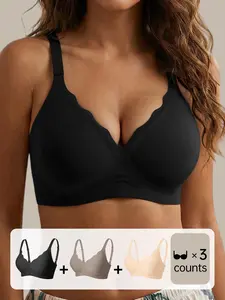 Jelly Supportive Wireless Push-Up Bra, Micro V Wave Edge Design, Seamless Breathable Comfort, Medium Support, All Seasons, Fitted Casual Style, Wirefree Bras