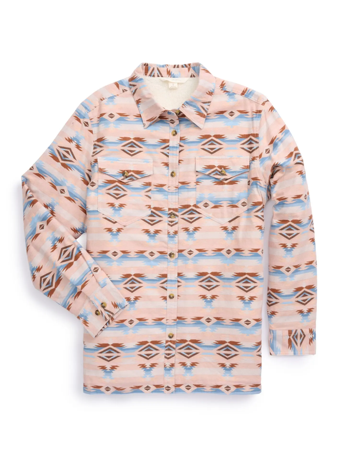 Women's Ely Walker Flannel Aztec Print Shacket with Sherpa Lining Women's Plaid Flannel Button-Down Shacket