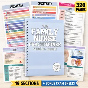 The Family Nurse Practitioner School Guide, FNP Study Guide with 19 Sections, Cram Sheets, Pharmacology, Physical Assessment & Clinical Review