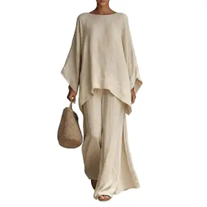 Boho Two Piece Set - Perfect for Beach, Vacation & Brunch! Oversized Batwing Sleeve Top Wide Leg Pants Set TwoPieceSet  LinenSet  WideLegPants BatwingSleeve  SummerOutfit BohoFashion  CasualWear  Outfit of the Day  WomensFashion