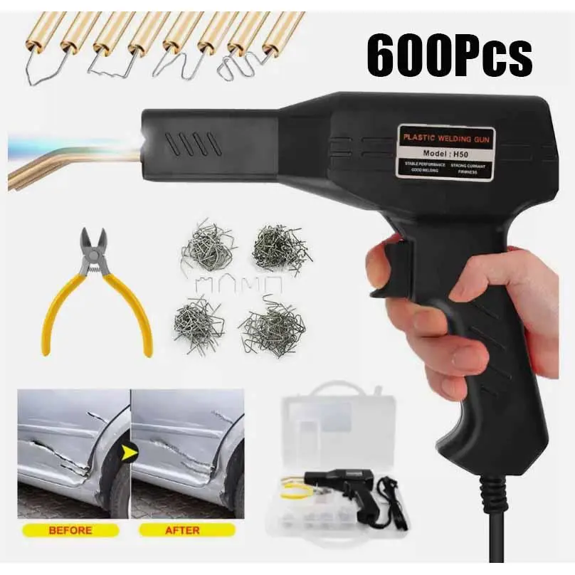 Save Money on Auto Repairs! Hand‑Held Hot Stapler Plastic Welder Kit, 600 Assorted Staples + Storage Case, Easy DIY fix for cracked car bumpers and household plastics