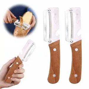 Premium multifunctional vegetable peeler set, upgraded ultra-sharp stainless steel blades, paired with an ergonomically designed wooden handle and a built-in bottle opener—perfect for peeling vegetables, fruits, and more (2-piece set).   summer vibes tikt