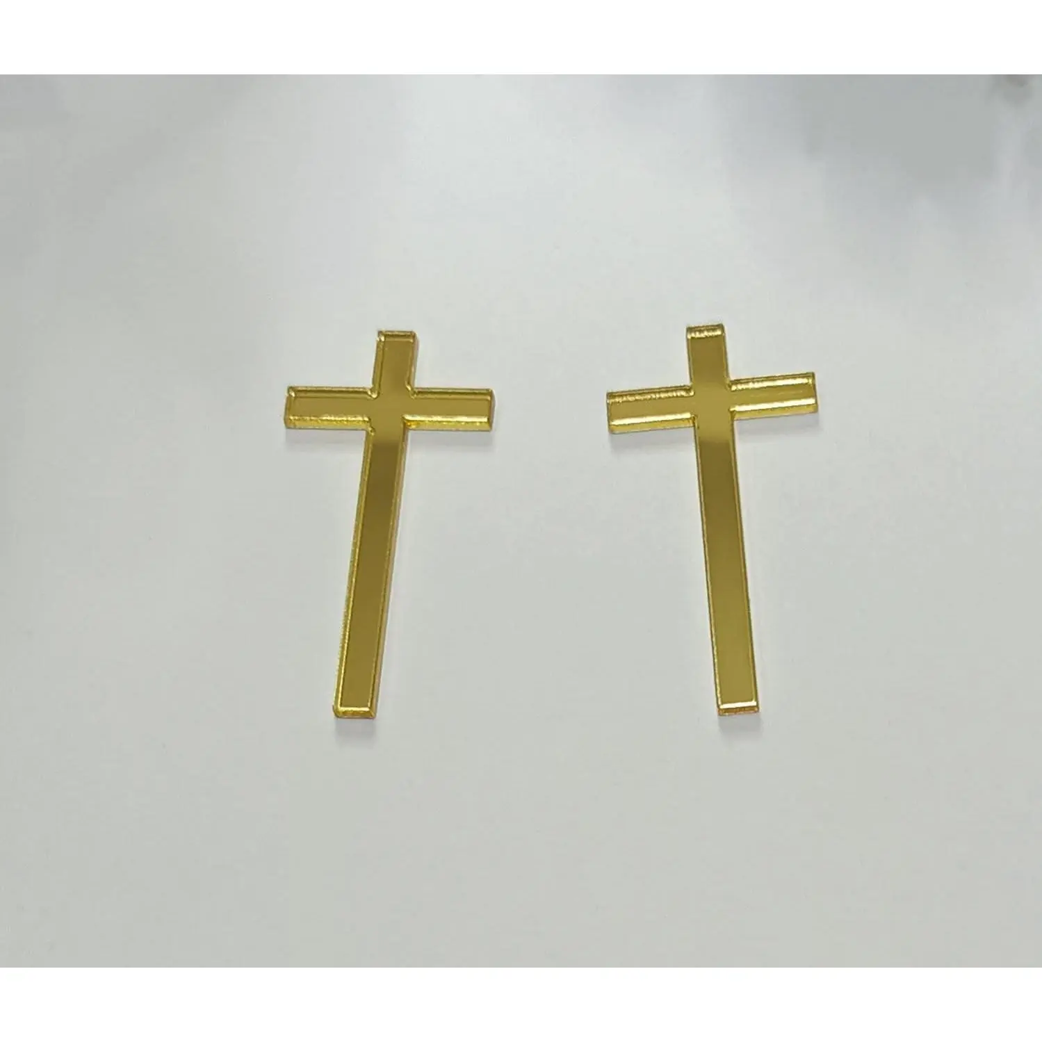 12pcs Slim Acrylic Cross Cake Charm, Christening Baptism Confirmation, Acrylic Cross Cake Decoration (3'', Gold Mirror)
